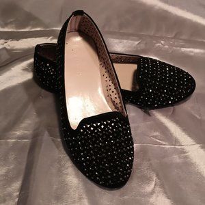 Great condition, worn 3x, black velvet sparkle formal flats - size 7